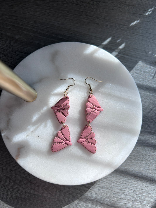 Polymer clay double butterfly earrings pink