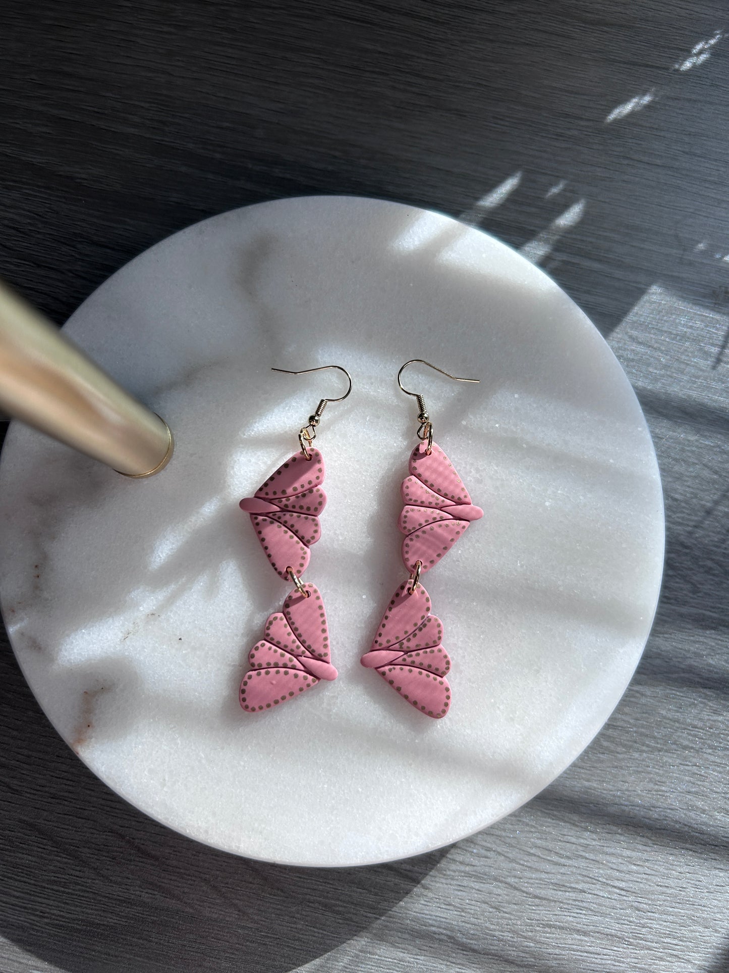 Polymer clay double butterfly earrings pink