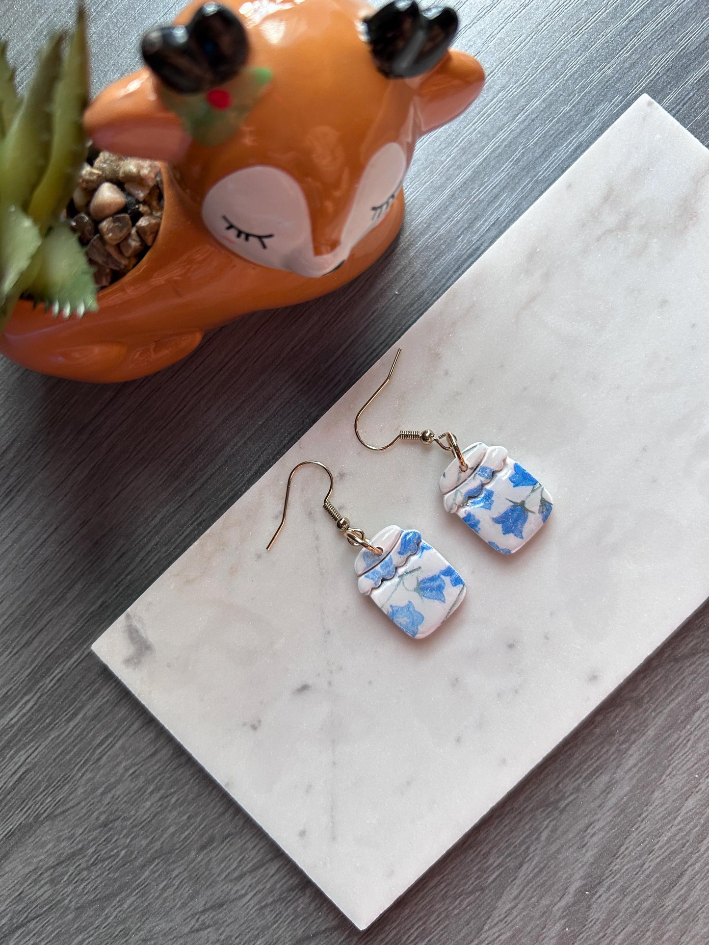 Spring print jar polymer clay earrings