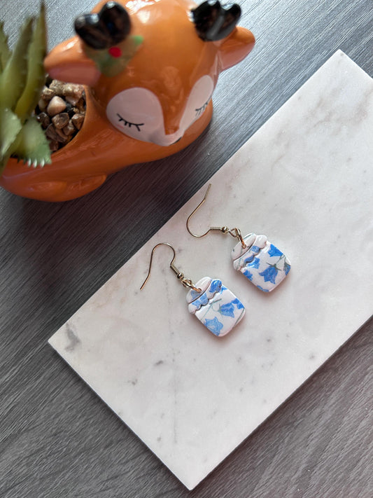 Spring print jar polymer clay earrings