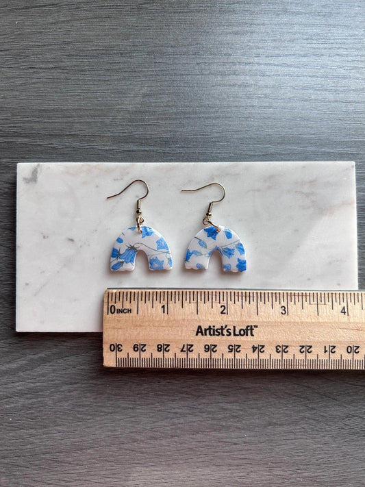 Blue spring flower print polymer clay earrings