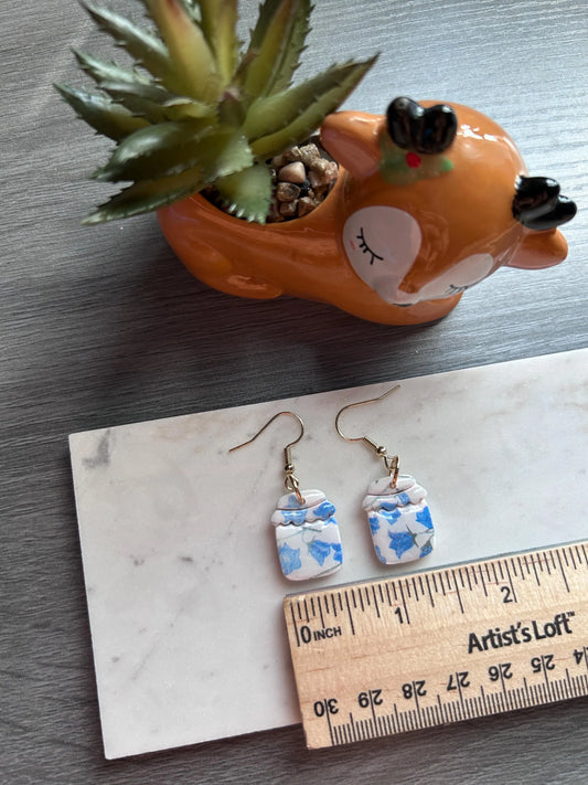 Spring print jar polymer clay earrings