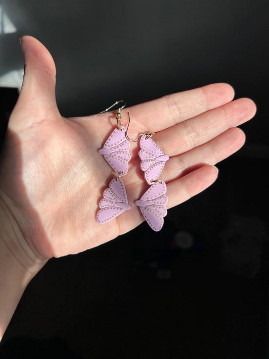 Polymer Clay double butterfly earrings purple