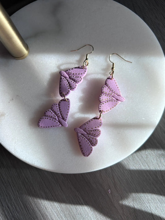 Polymer Clay double butterfly earrings purple