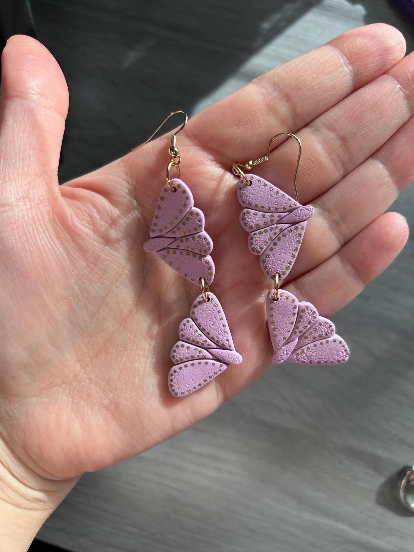 Polymer Clay double butterfly earrings purple